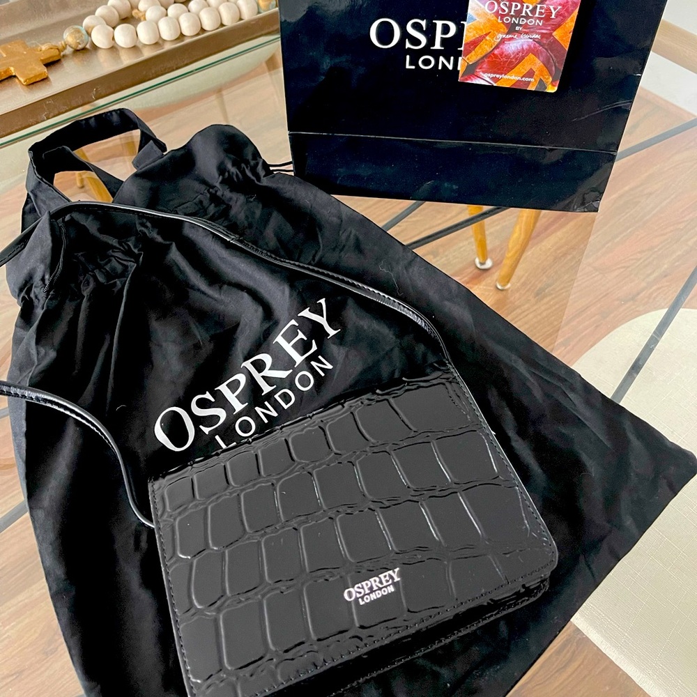 Osprey London - Big Croco Linton Crossbody Bag - Black - NWT!!